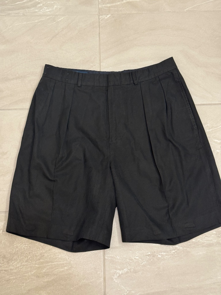 Polo Ralph Lauren Silk Cotton Pleated Dress Shorts Size 33 Black Quiet Luxury
